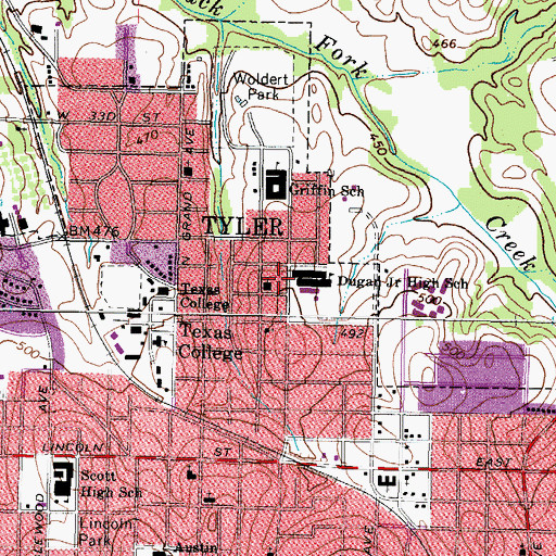 Topographic Map of Dogan Middle School, TX