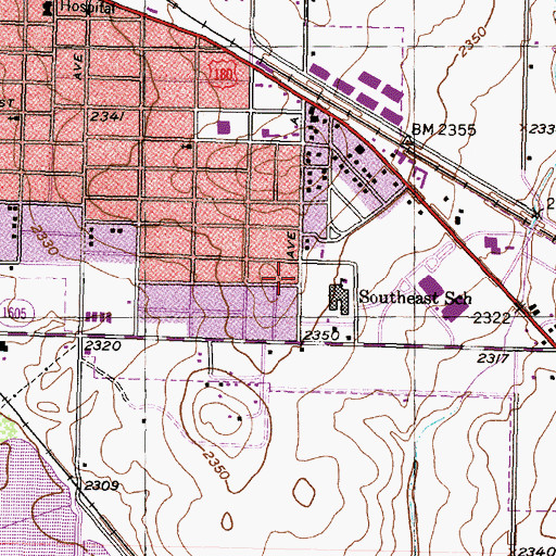 Topographic Map of East Elementary School, TX