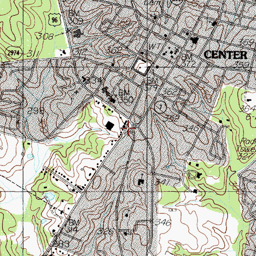 Topographic Map of Center Elementary School, TX