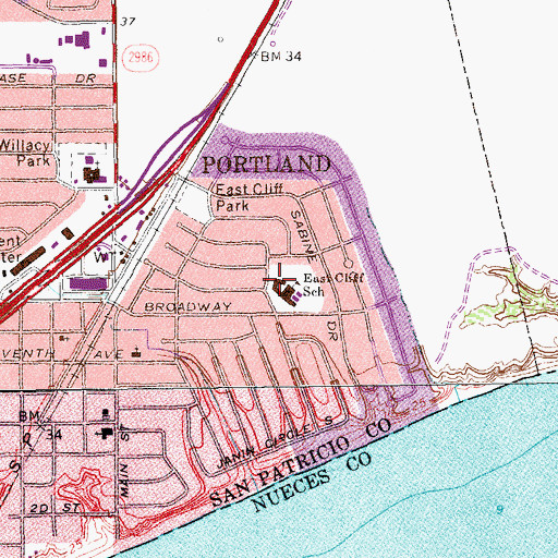 Topographic Map of East Cliff Elementary School, TX