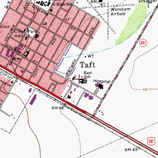 Topographic Map of East Elementary School, TX