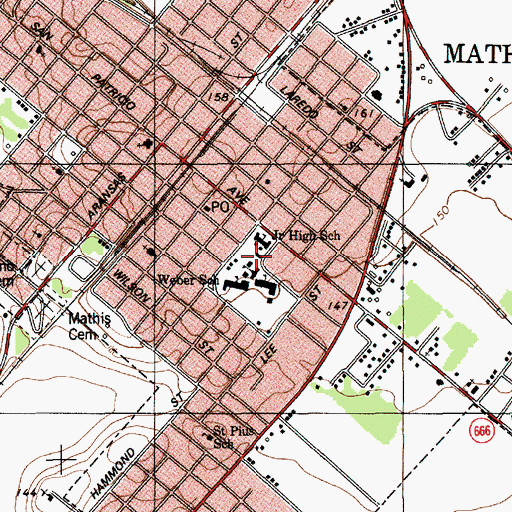 Topographic Map of Mathis Intermediate School, TX