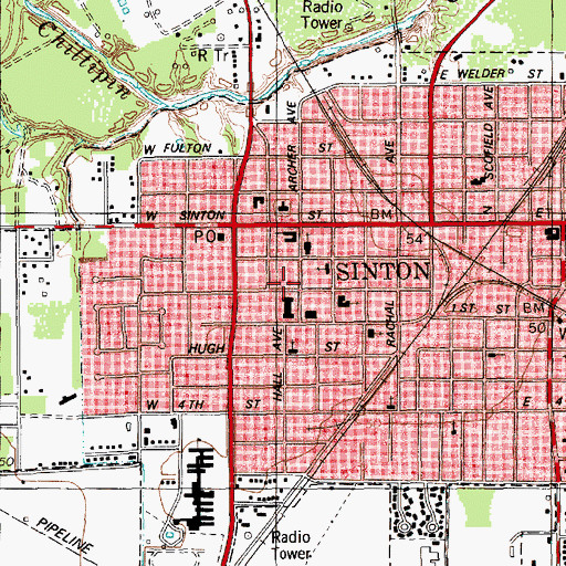 Topographic Map of Sinton Alternative School, TX