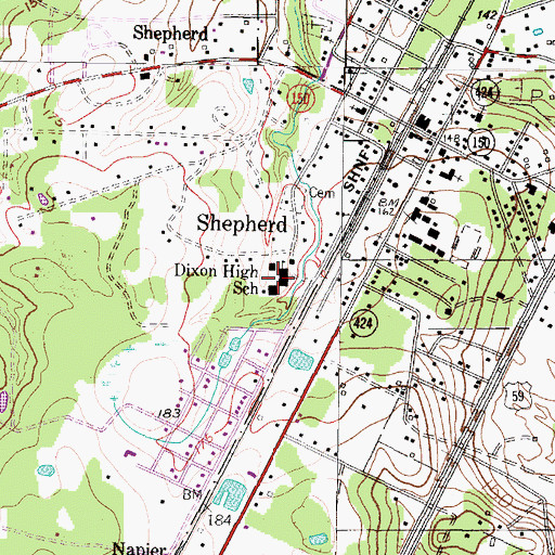 Topographic Map of Shepherd Intermediate School, TX