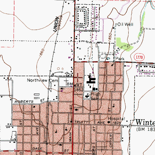 Topographic Map of Winters Elementary School, TX