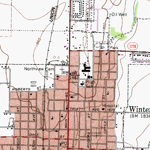 Topographic Map of Winters Junior and Senior High School, TX