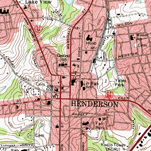 Topographic Map of Henderson Alterative School, TX