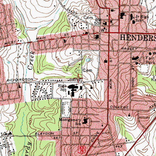 Topographic Map of Henderson Middle School, TX