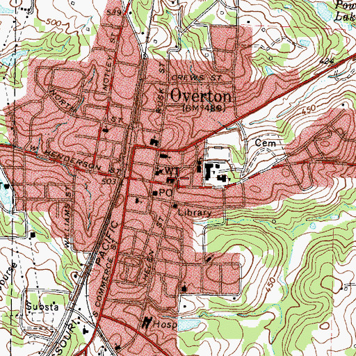 Topographic Map of Overton High School, TX