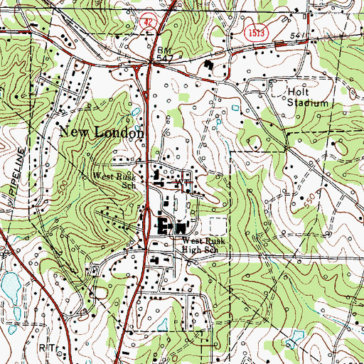 Topographic Map of West Rusk Primary School, TX