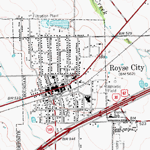 Topographic Map of Royse City High School, TX