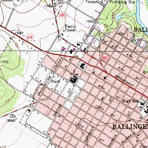 Topographic Map of Ballinger Elementary School, TX