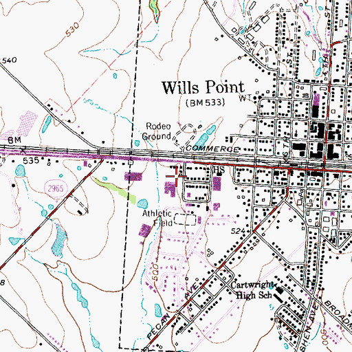 Topographic Map of Wills Point Junior High School, TX