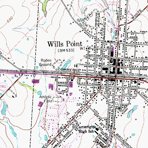 Topographic Map of Wills Point Middle School, TX