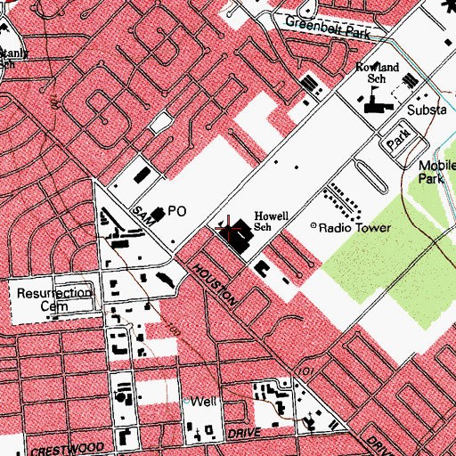 Topographic Map of Howell Middle School, TX