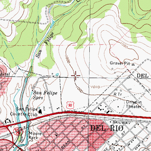Topographic Map of Del Rio Middle School, TX