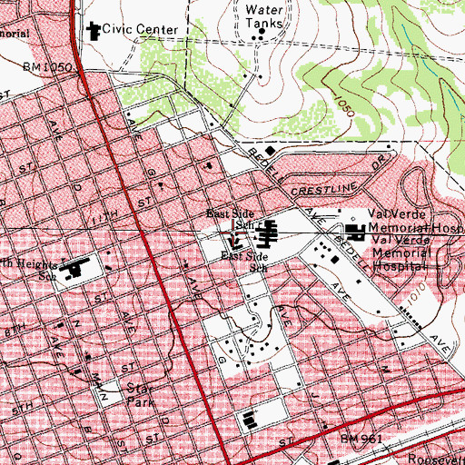 Topographic Map of East Side Elementary School, TX