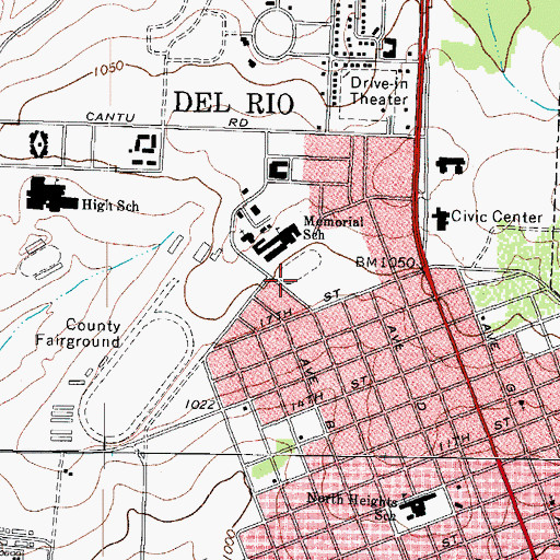 Topographic Map of Memorial Middle School, TX