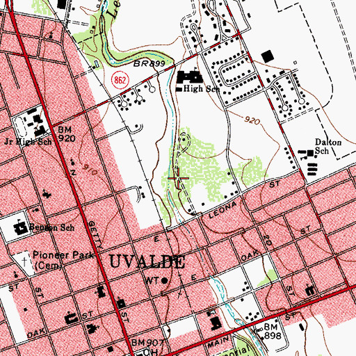 Topographic Map of Uvalde High School, TX