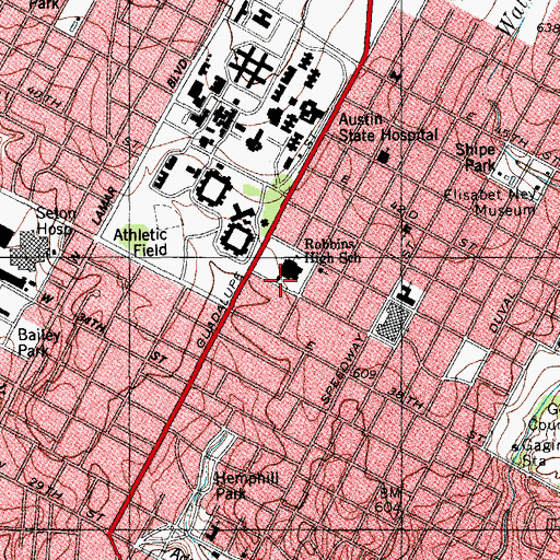 Topographic Map of Robbins Academy, TX
