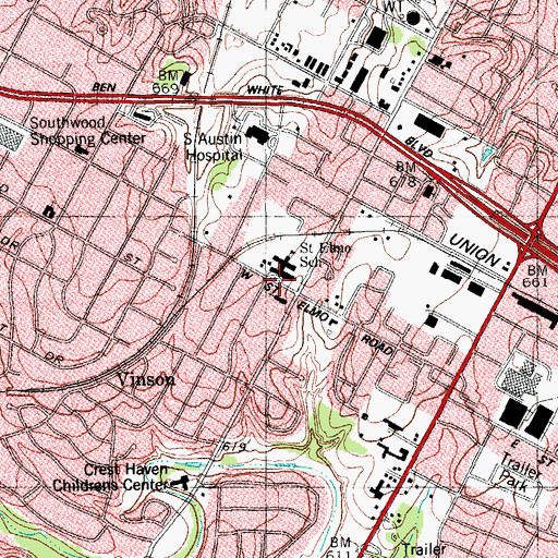 Topographic Map of Saint Elmo Elementary School, TX