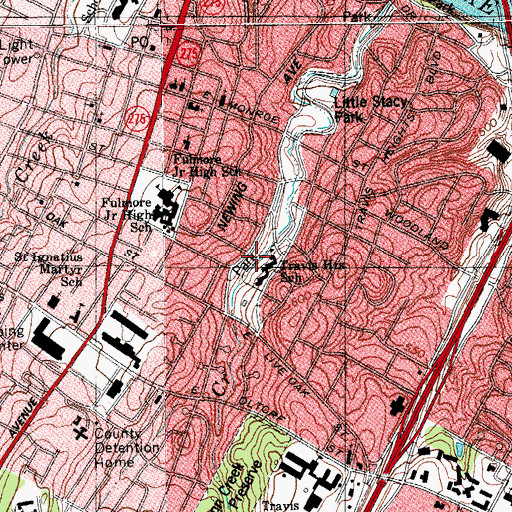 Topographic Map of Travis Heights Elementary School, TX