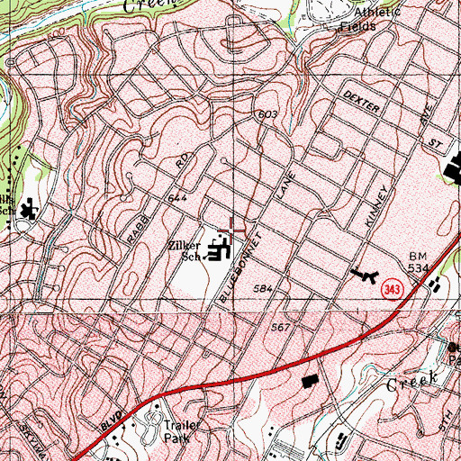 Topographic Map of Zilker Elementary School, TX