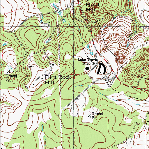 Topographic Map of Lake Travis High School, TX