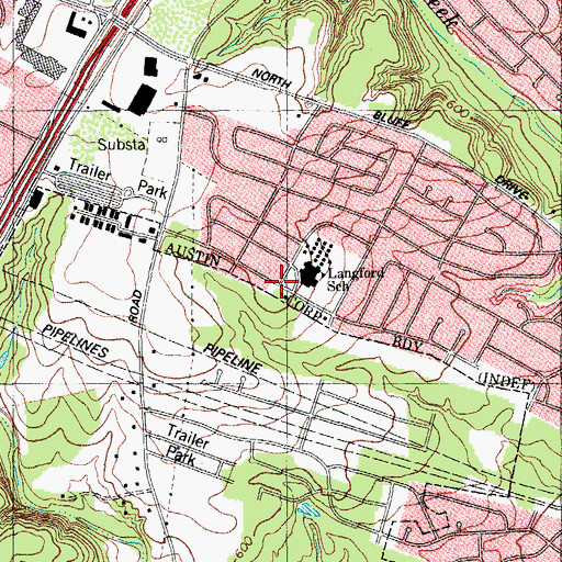 Topographic Map of Langford Elementary School, TX