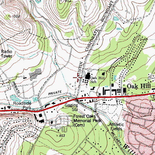 Topographic Map of Oak Hill Elementary School, TX
