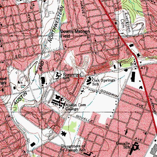 Topographic Map of Oak Springs Elementary School, TX