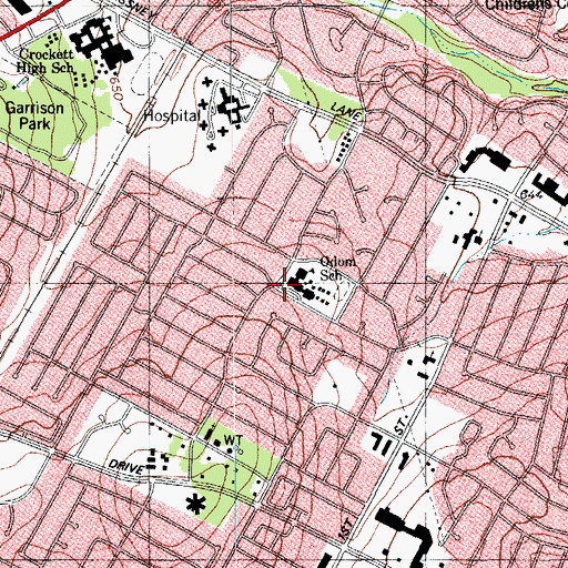 Topographic Map of Odom Elementary School, TX
