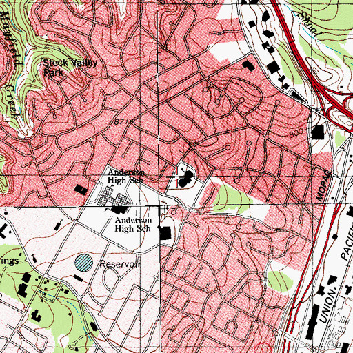 Topographic Map of Hill Elementary School, TX