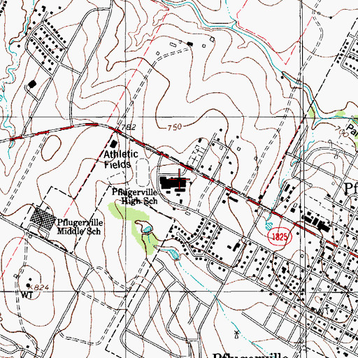 Topographic Map of Pflugerville High School, TX