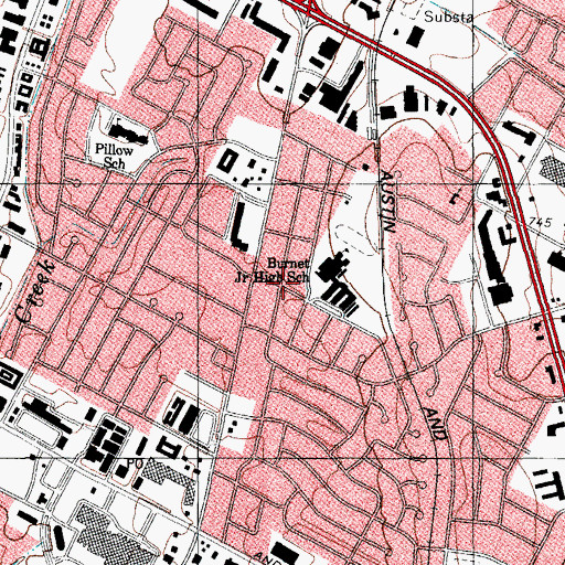 Topographic Map of Burnet Middle School, TX