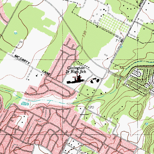 Topographic Map of Covington Middle School, TX
