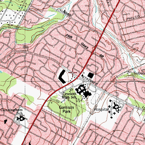 Topographic Map of Crockett High School, TX