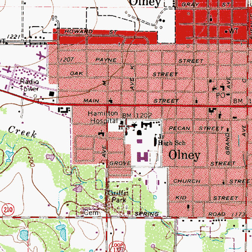 Topographic Map of Olney Elementary School, TX