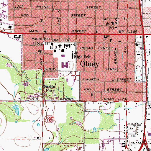 Topographic Map of Olney High School, TX