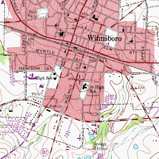 Topographic Map of Memorial Middle School, TX