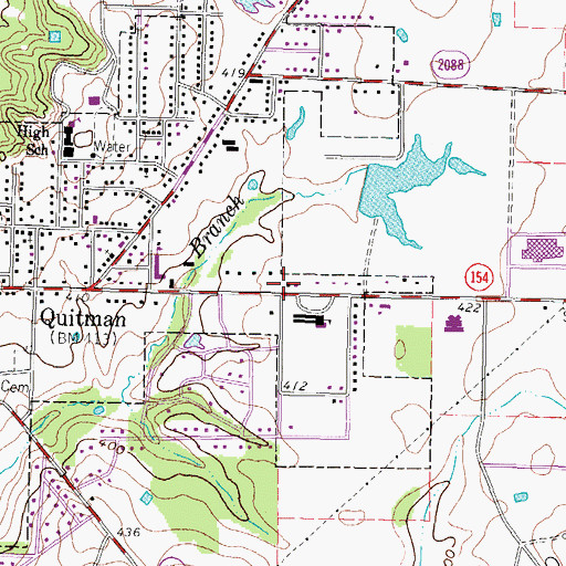 Topographic Map of Quitman Elementary School, TX