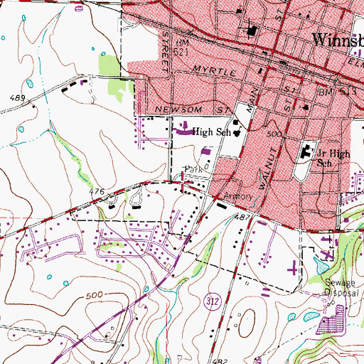 Topographic Map of Winnsboro Elementary School, TX