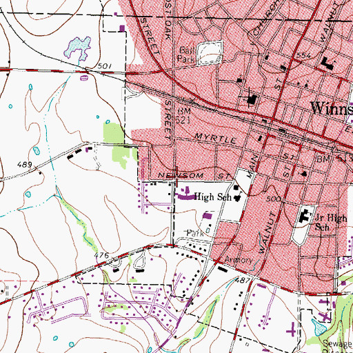 Topographic Map of Winnsboro High School, TX