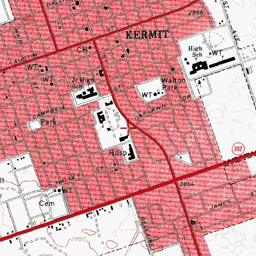 Topographic Map of East Primary School, TX