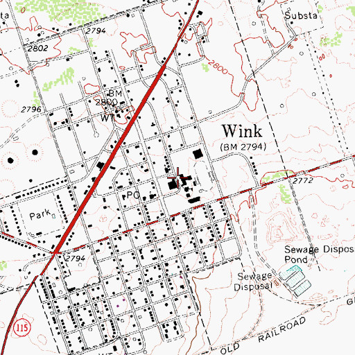 Topographic Map of Wink High School, TX