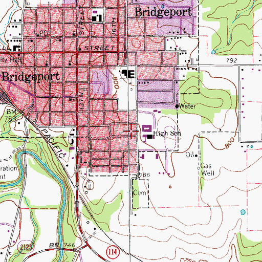 Topographic Map of Bridgeport Middle School, TX