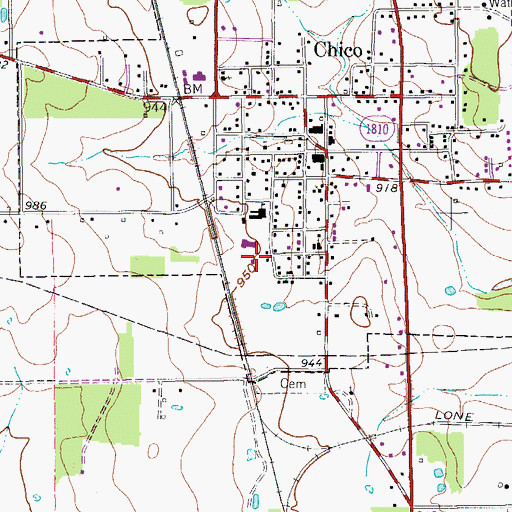 Topographic Map of Chico Middle School, TX