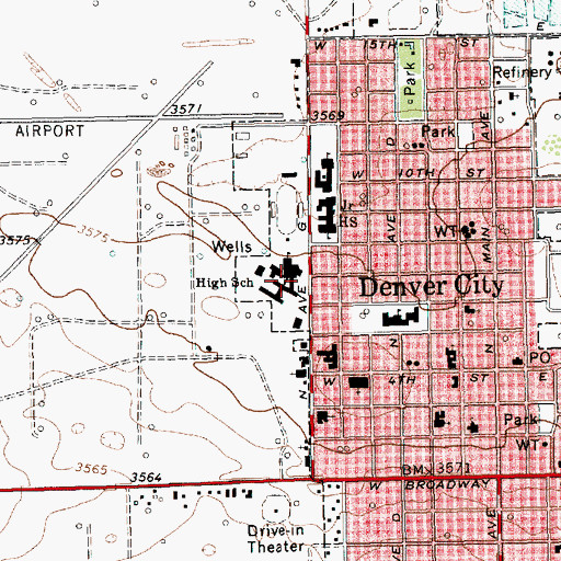 Topographic Map of Denver City High School, TX