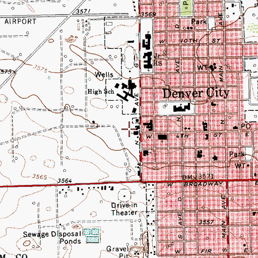 Topographic Map of Denver City Junior High School, TX