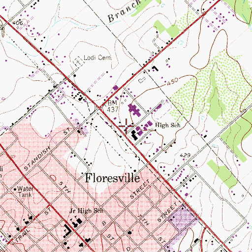 Topographic Map of Floresville Middle School, TX